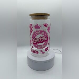 Pink Barbie Starbucks Glass Cup, Glass Libby Cup